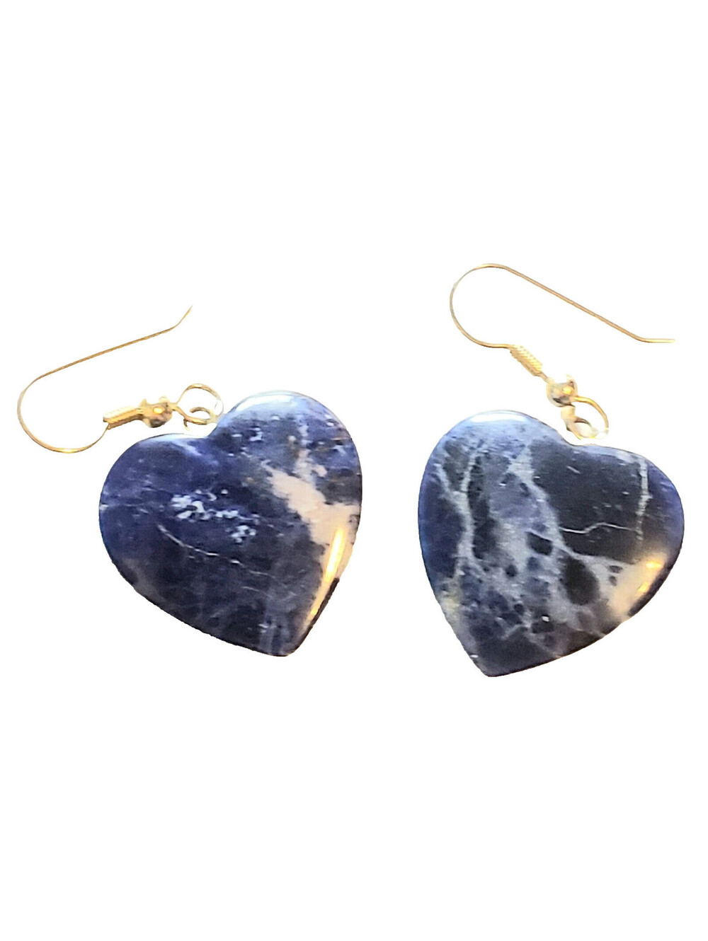 Vintage Blue Stone PIerced Earrings Dangle 1.5" Hearts Sustainable Jewelry bp-95